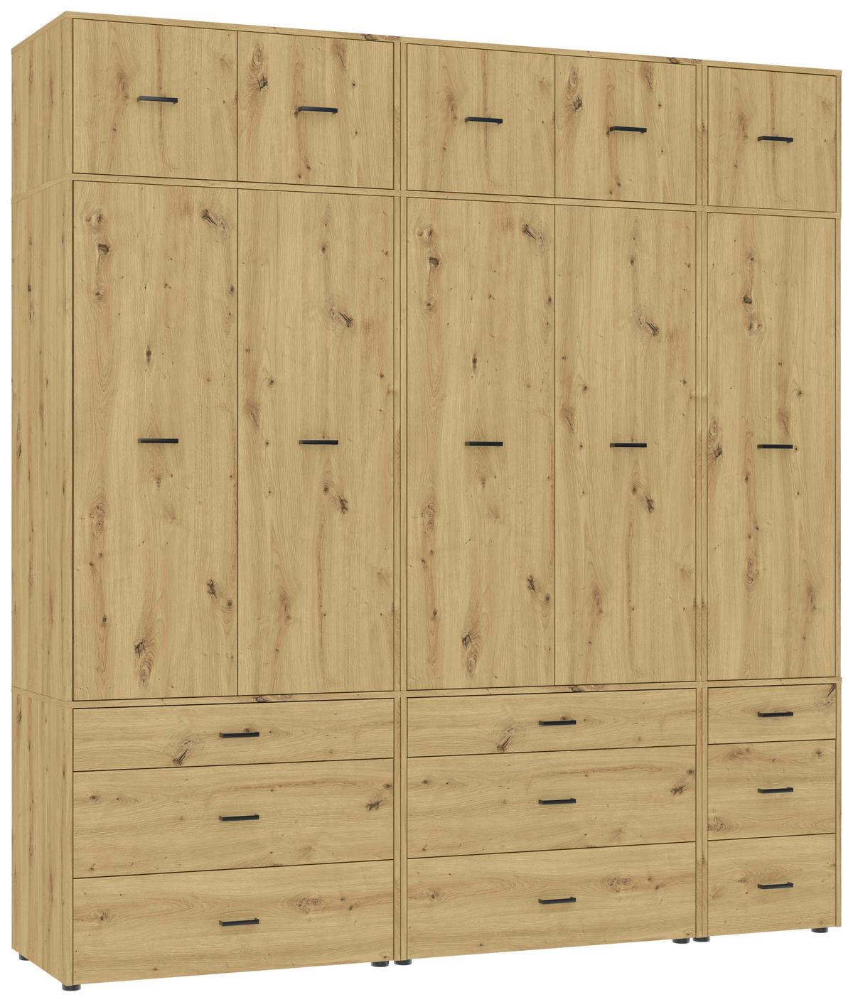 Kleiderschrank Kivo Eiche Artisan - Schwarz/Eiche Artisan, Basics, Holzwerkstoff/Kunststoff (225/239,40/52,1cm) - Based
