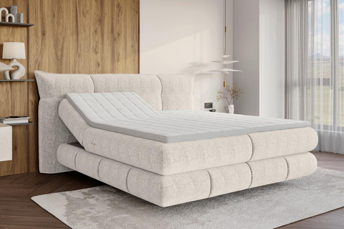 Boxspringbett Auris Creme ca. 180x200cm - Creme/Schwarz, KONVENTIONELL, Kunststoff/Textil (180/200cm) - Sembella