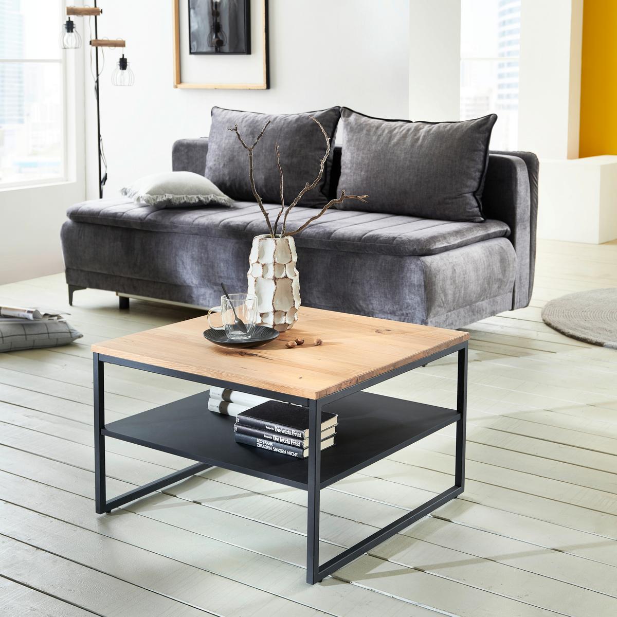 Klubska Miza Vermont 1, Hrast, Črna - črna/naravne barve, Moderno, kovina/leseni material (70/44/70cm)