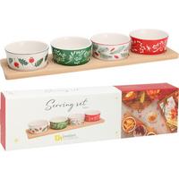 Set de boluri pentru servire Mistletoe - multicolor, Basics, ceramică/lemn (10/5/38cm)