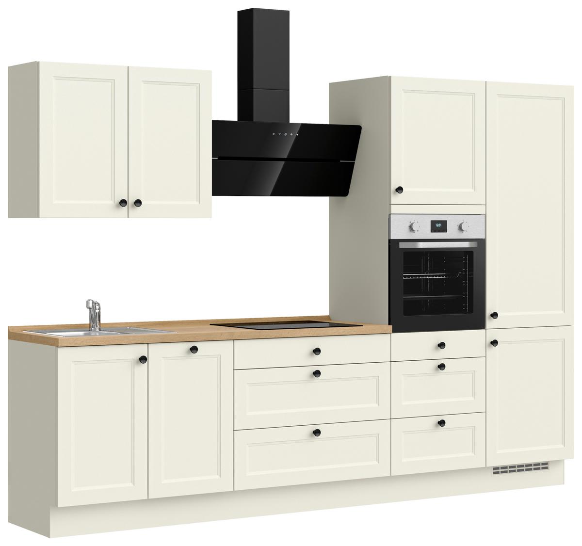 Küchenblock Cascada High m. Geräten Weiß - Eichefarben/Schwarz, MODERN, Holzwerkstoff/Metall (300cm) - Nobilia