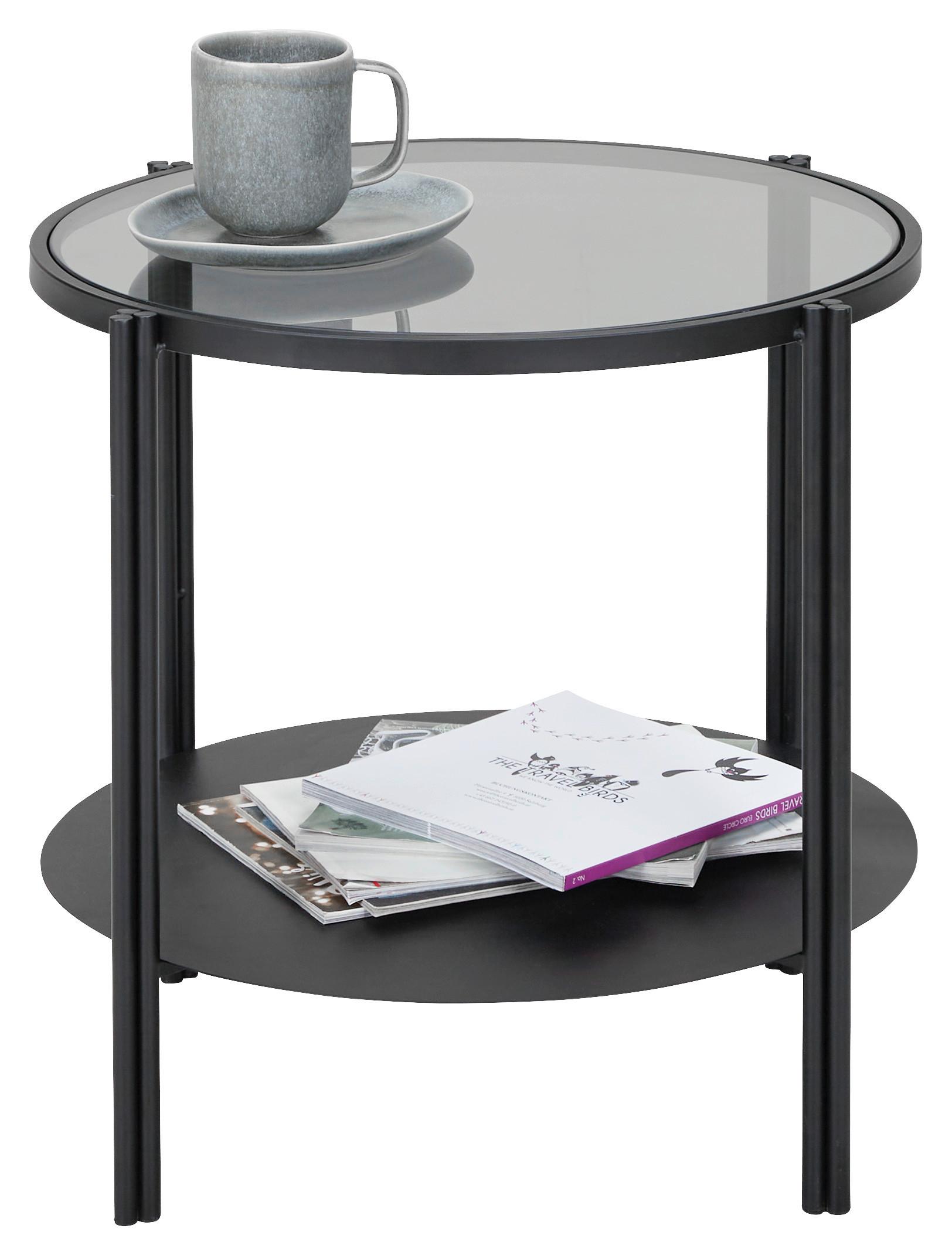 Beistelltisch Finn in Grau/Schwarz - Schwarz/Grau, Modern, Glas/Metall (50/50/51cm) - Premium Living