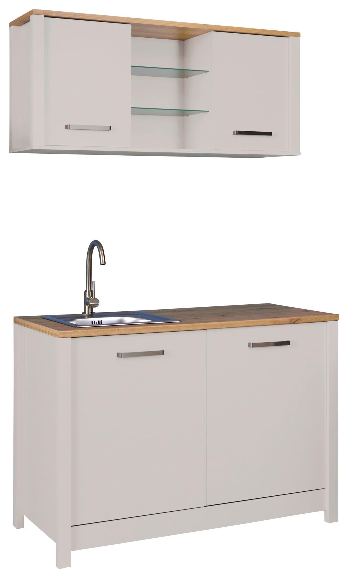 Miniküche Bundle 1 o. Geräte B: ca. 130cm Kaschmir - Kaschmir/Silberfarben, MODERN, Glas/Holzwerkstoff (130cm) - home24