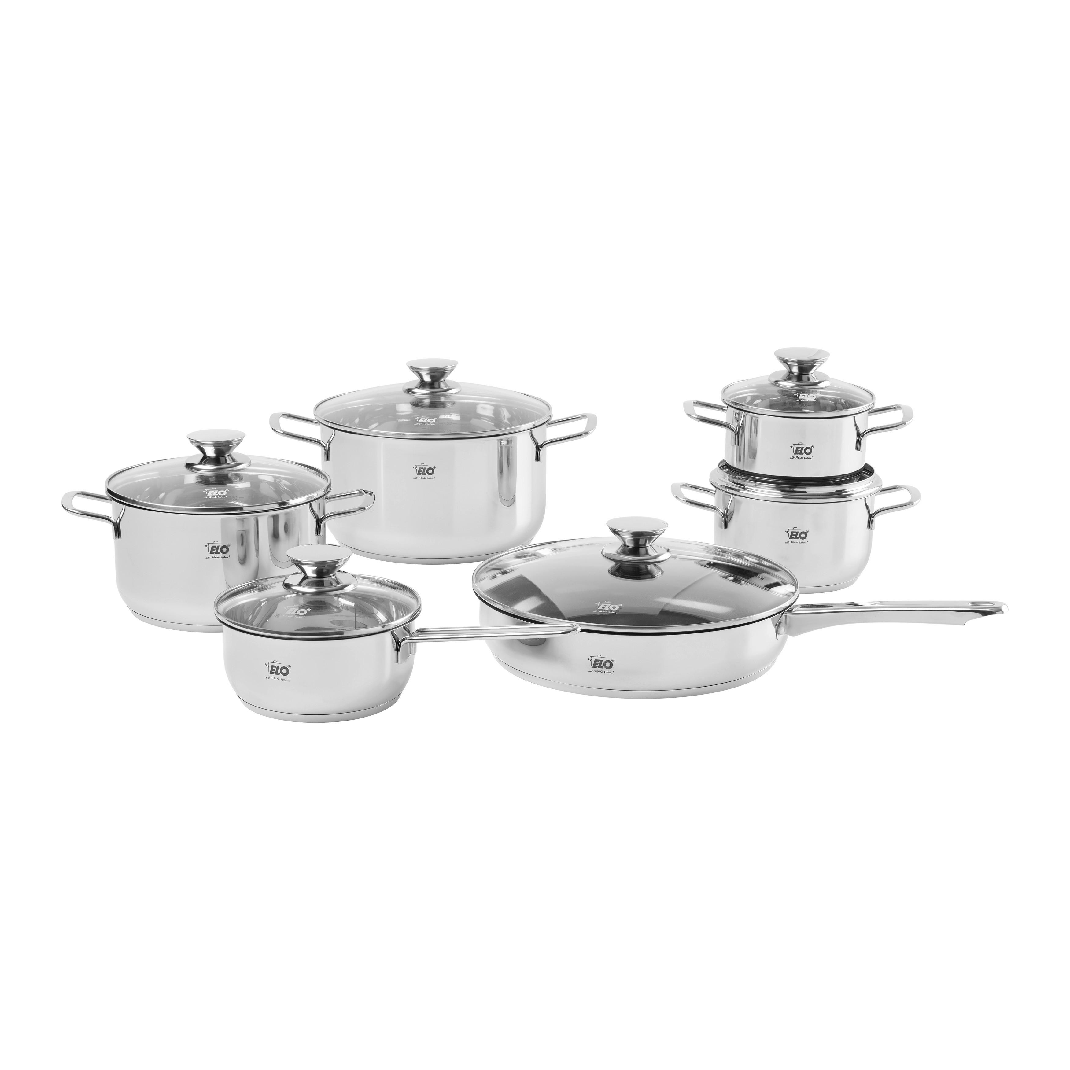 Kochtopfset Avery Edelstahlfarben 12-teilig - Klar/Edelstahlfarben, KONVENTIONELL, Glas/Metall - ELO