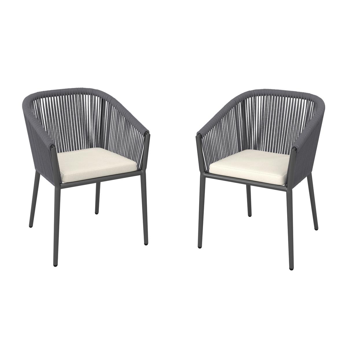 Gartensessel-Set 2-er Benicia Weiß/Grau aus Metall/Textil - Dunkelgrau/Schwarz, MODERN, Textil/Metall (55/76/63cm) - Bessagi Garden