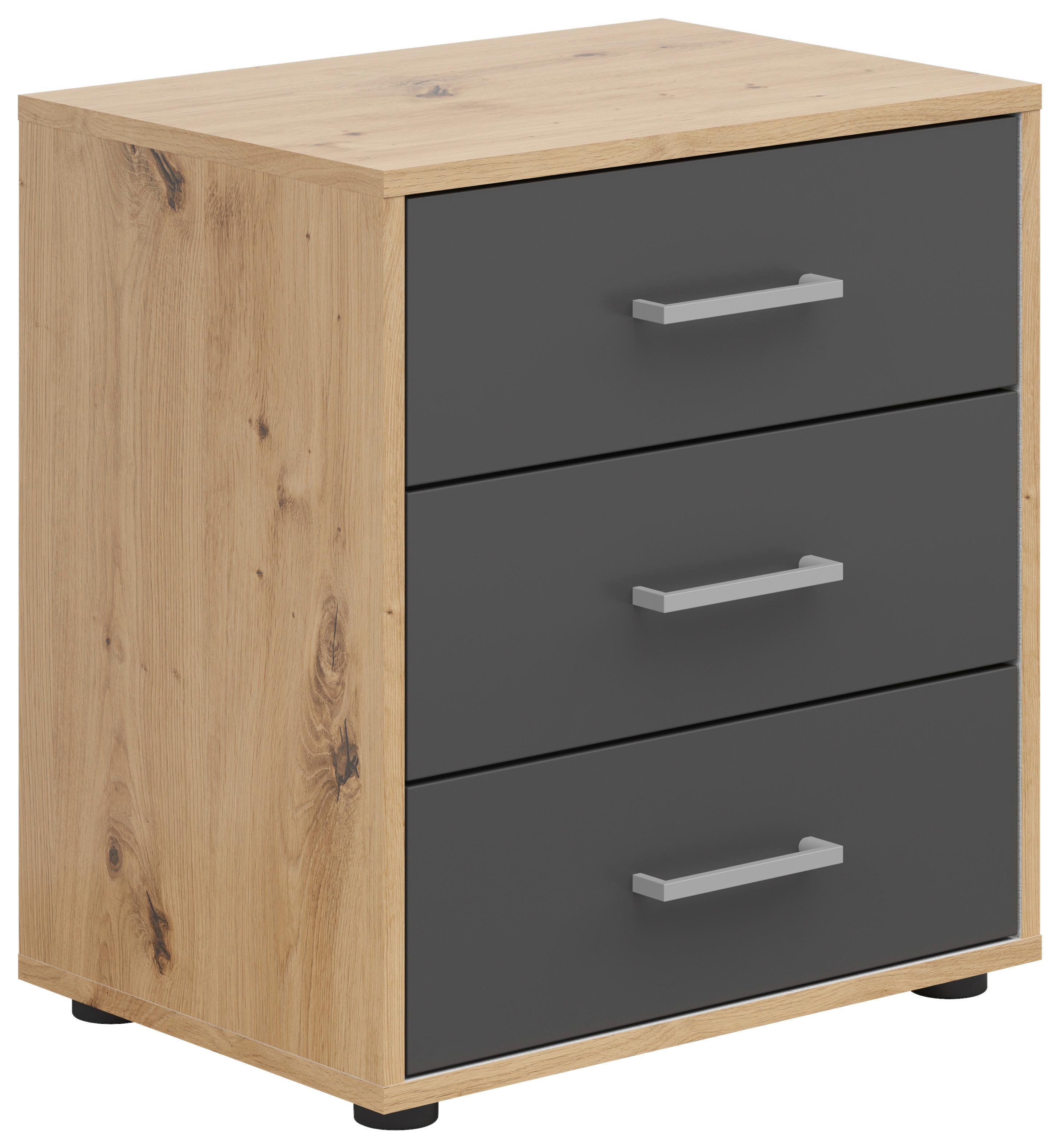 Noćni Ormarić Smart 3 - sivo-bijela/srebrne boje, Basics, drvni materijal/plastika (50/54/35cm) - Modern Living