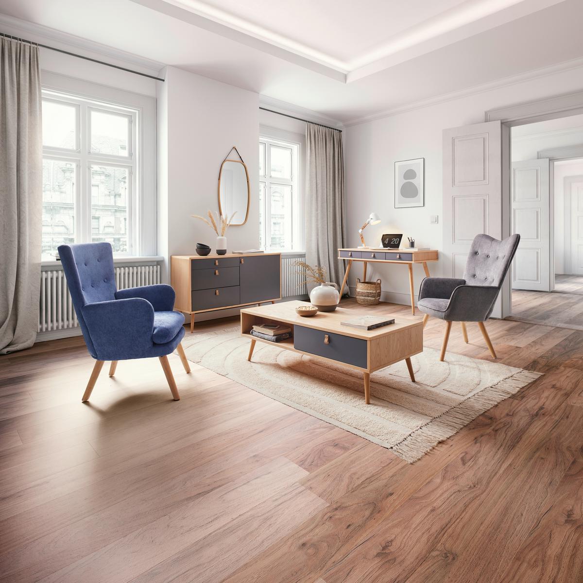 Sideboard Lena Grau/Natur Echtholz - Hellbraun/Naturfarben, MODERN, Holz/Holzwerkstoff (120/75/40cm) - Bessagi Home