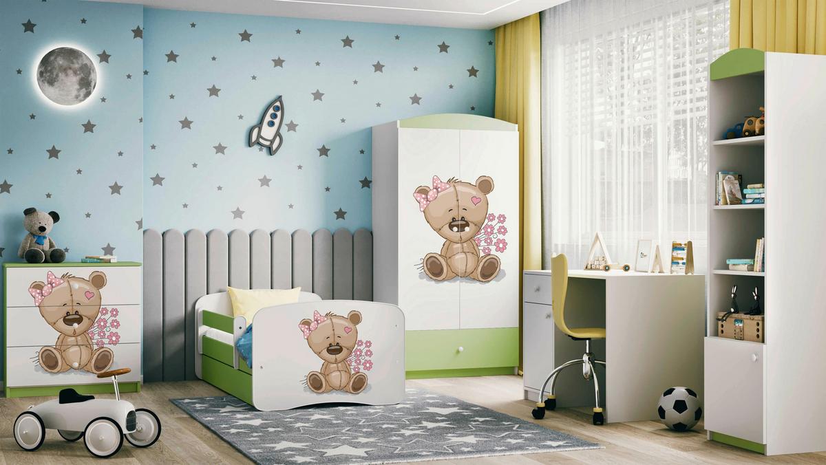 Otroška Postelja Babydreams, Bela, Zelena, 80x160cm - zelena/bela, Moderno, tekstil/leseni material (80/160cm) - MID.YOU