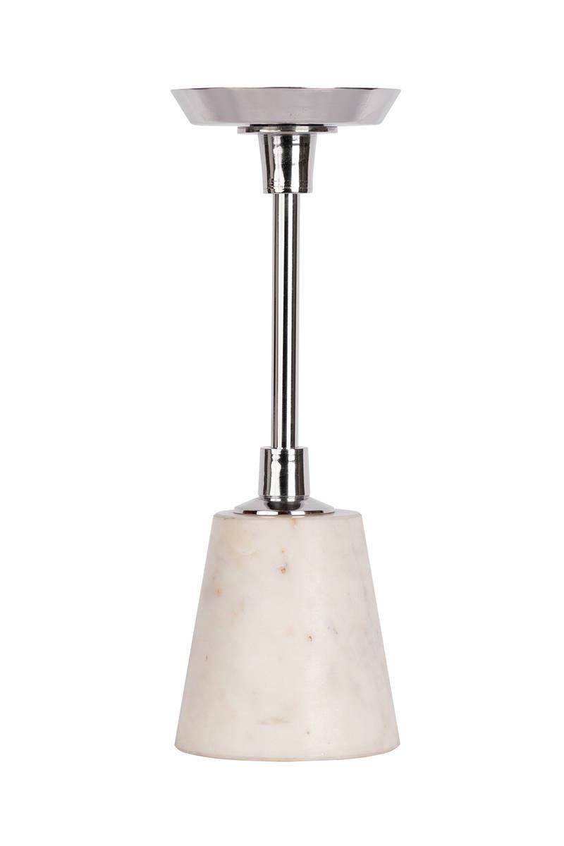 KERZENSTÄNDER KERZENHALTER FAYYA 225 - Weiss/Silberfarben, Trend, Stein/Metall (10/30/10cm) - Kayoom