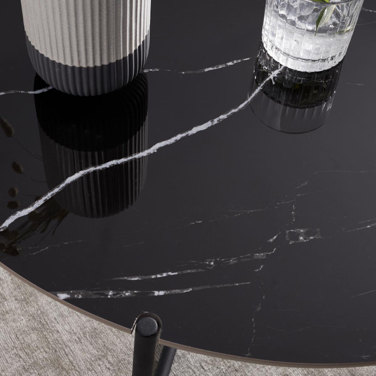 Couchtisch Nila Schwarz/Weiß Marmor rund ca. 80 cm - Schwarz/Weiß, MODERN, Keramik/Stein (79,5/79,5/39cm) - Bessagi Home