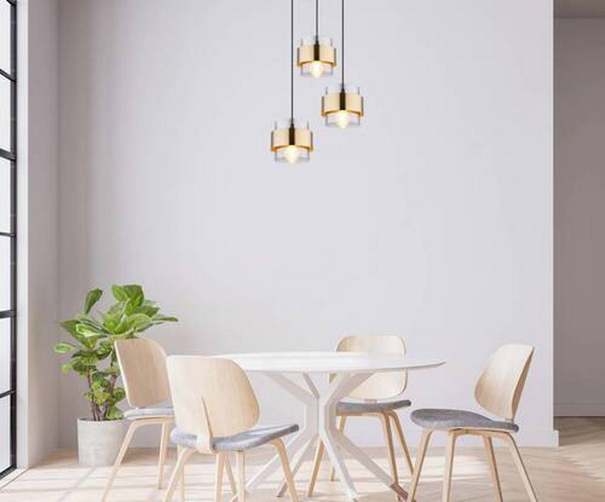Hängeleuchte Milley Klar/Schwarz max. 60 Watt - Klar/Messingfarben, Design, Glas/Metall (45/120cm) - Globo