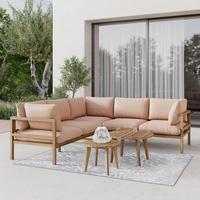 Loungegarnitur Livia Rosa Outdoorstoff/Holz - Naturfarben/Rosa, MODERN, Holz/Textil - Bessagi Garden