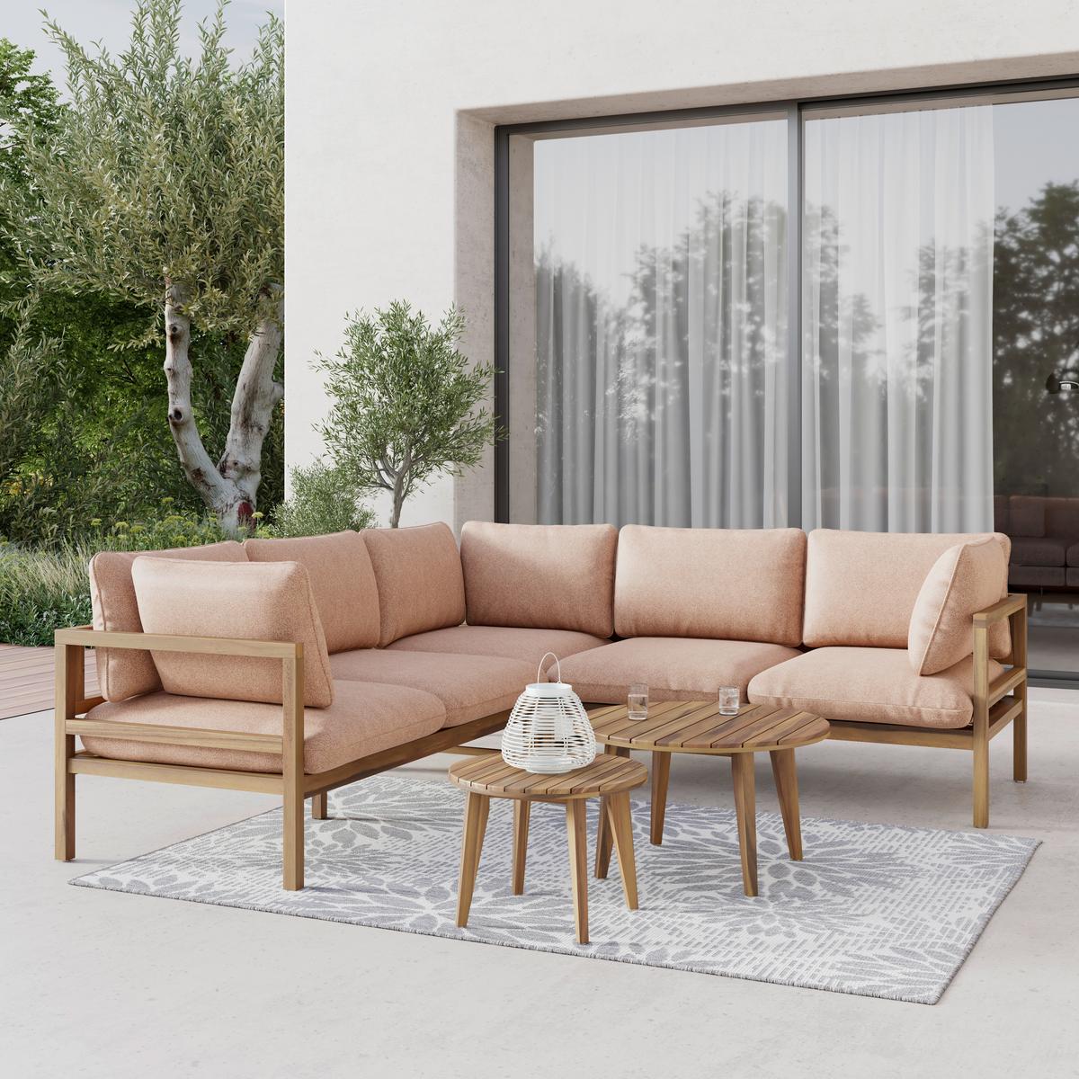 Loungegarnitur Livia Rosa Outdoorstoff/Holz - Naturfarben/Rosa, MODERN, Holz/Textil - Bessagi Garden