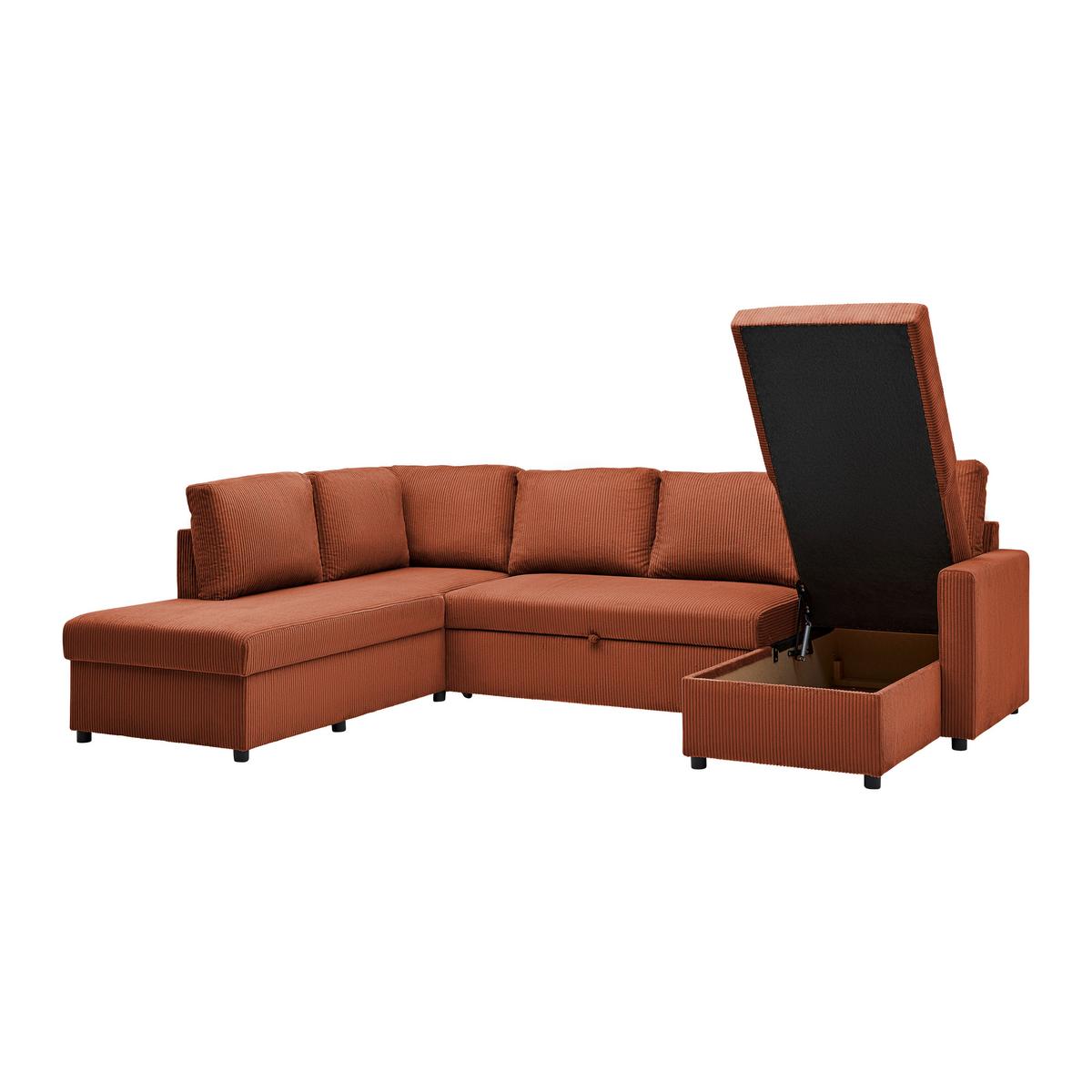 Wohnlandschaft Martina ACV links Terracotta Cord - Terracotta/Schwarz, MODERN, Holz/Holzwerkstoff (204/276/146cm) - Mömax