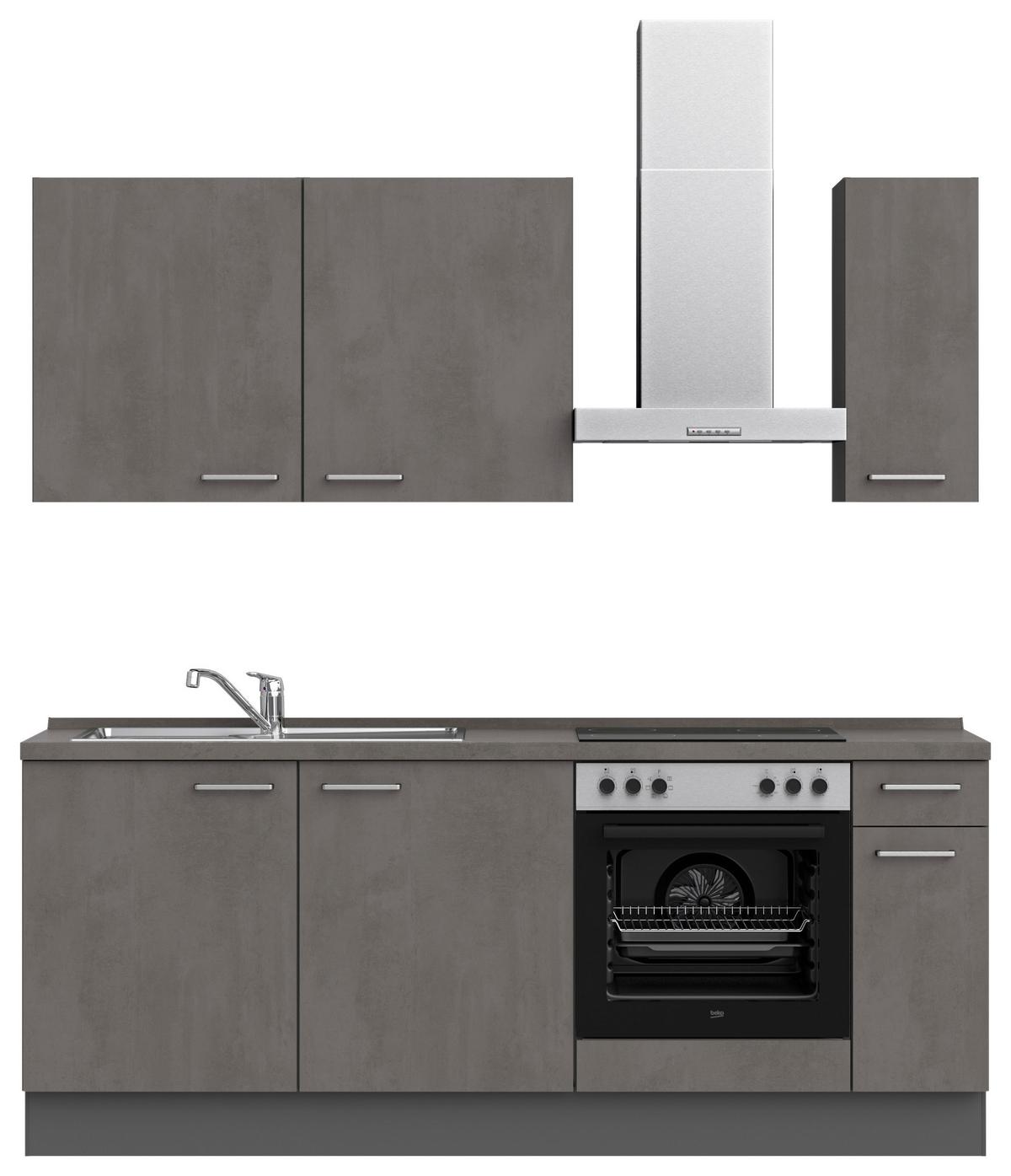 Küchenblock Riva Low m. Geräten Schieferfarben - Schieferfarben/Edelstahlfarben, MODERN, Holzwerkstoff/Metall (210cm) - Nobilia
