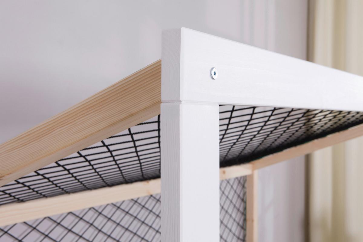 Bodenbett Fußball Holz ca. 90x200 cm Weiß/Kiefer - Naturfarben/Weiß, MODERN, Holz/Textil (90/200cm) - MID.YOU