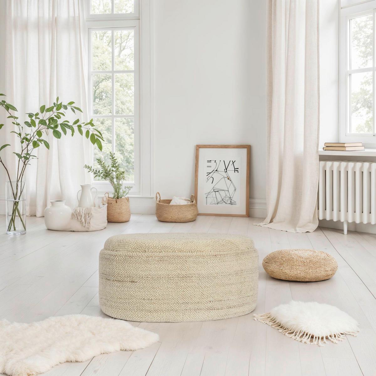 HOCKERBANK SITZHOCKER WOLLE - Beige, Design, Textil (81/40/62cm) - MID.YOU