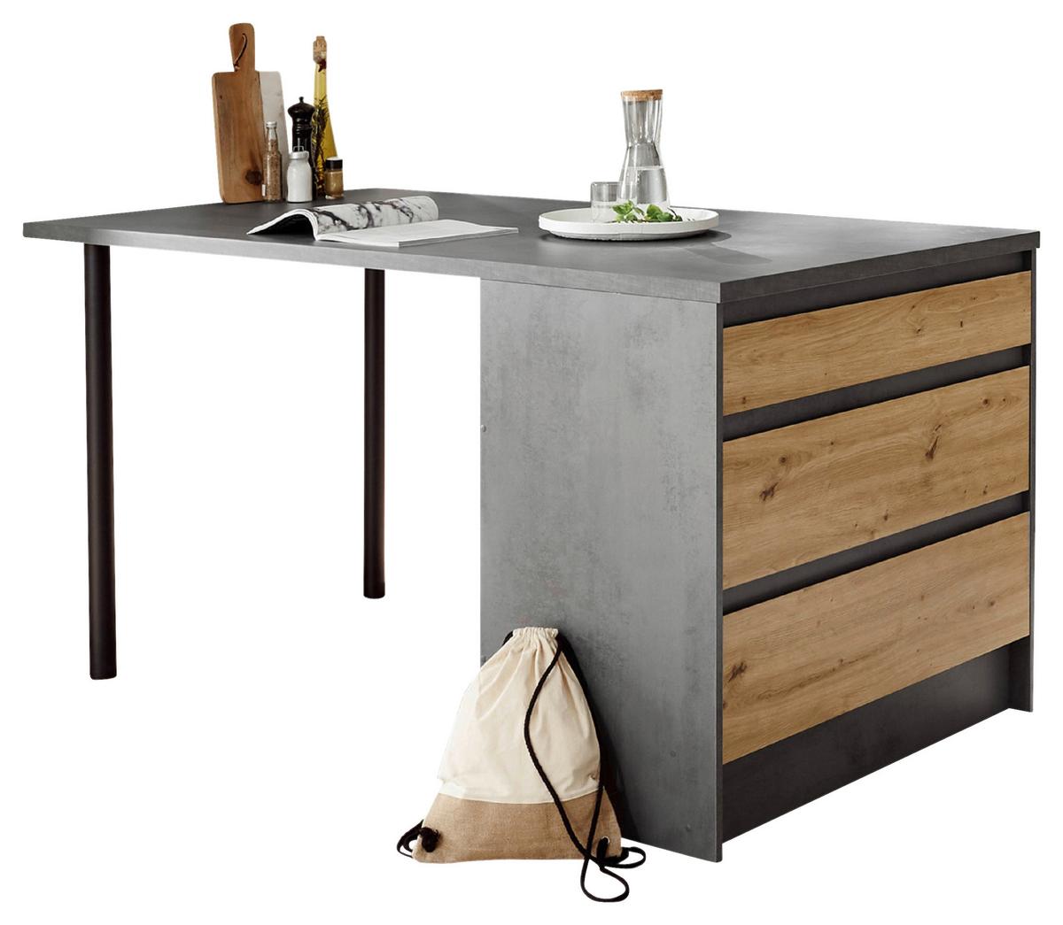 Kuhinjski Otok Troja, Antracit, Barva Hrasta - antracit/hrast artisan, Design, leseni material (180/91/90cm) - MID.YOU