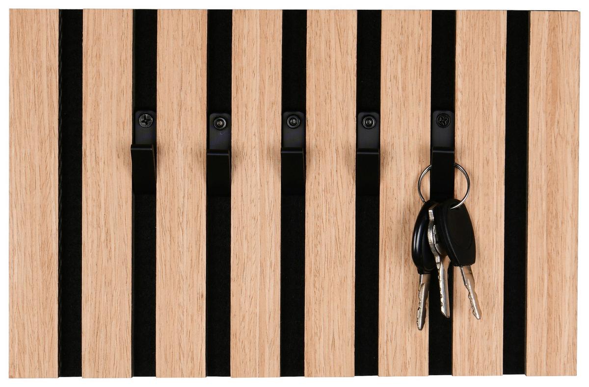 Schlüsselboard Grace Schwarz/Eiche inkl. 5 Haken - Schwarz, MODERN, Holzwerkstoff/Textil (31/20/2cm) - Mömax