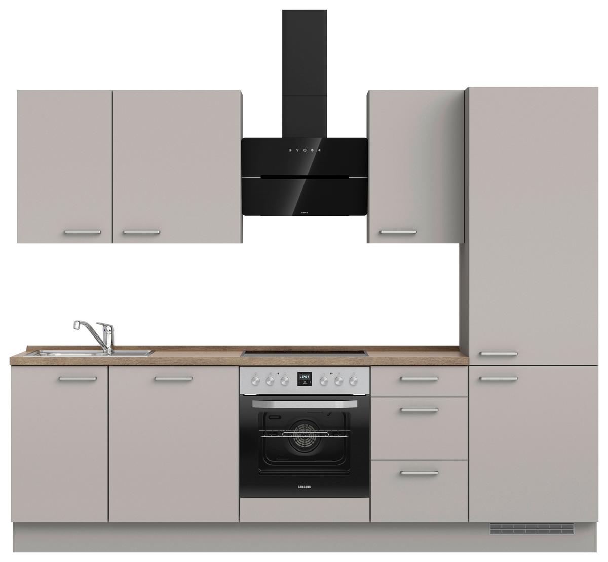 Küchenblock Touch High m. Geräten Grau - Eiche dunkel/Edelstahlfarben, MODERN, Holzwerkstoff/Metall (270cm) - Nobilia