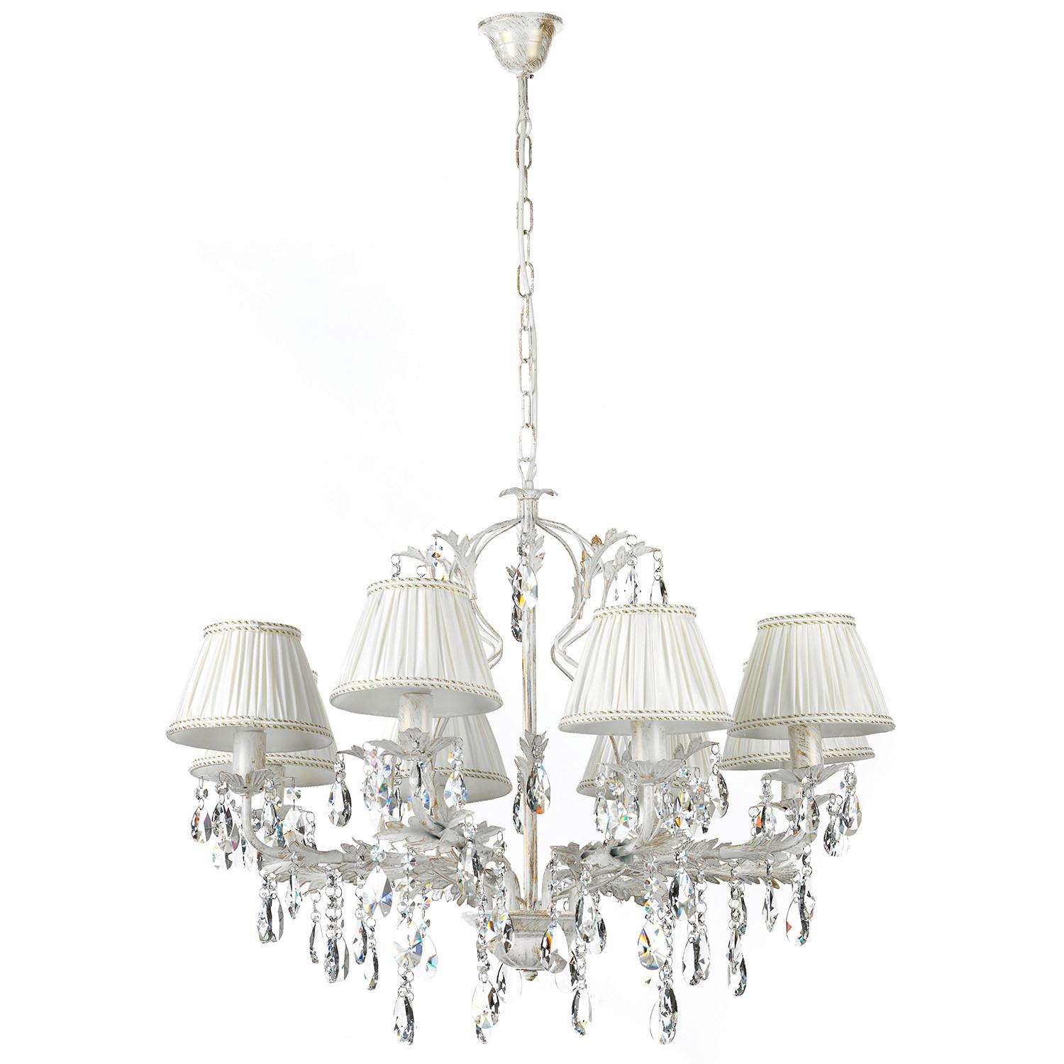 Kristall-Hängeleuchte Karen Weiß max. 6 Watt - Weiß, Natur, Glas/Textil (80/105cm)