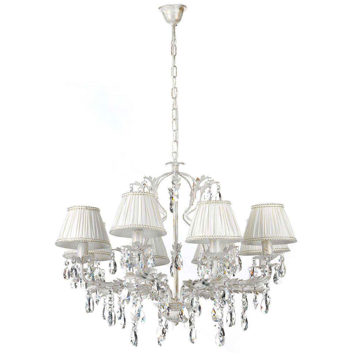 Kristall-Hängeleuchte Karen Weiß max. 6 Watt - Weiß, Natur, Glas/Textil (80/105cm)