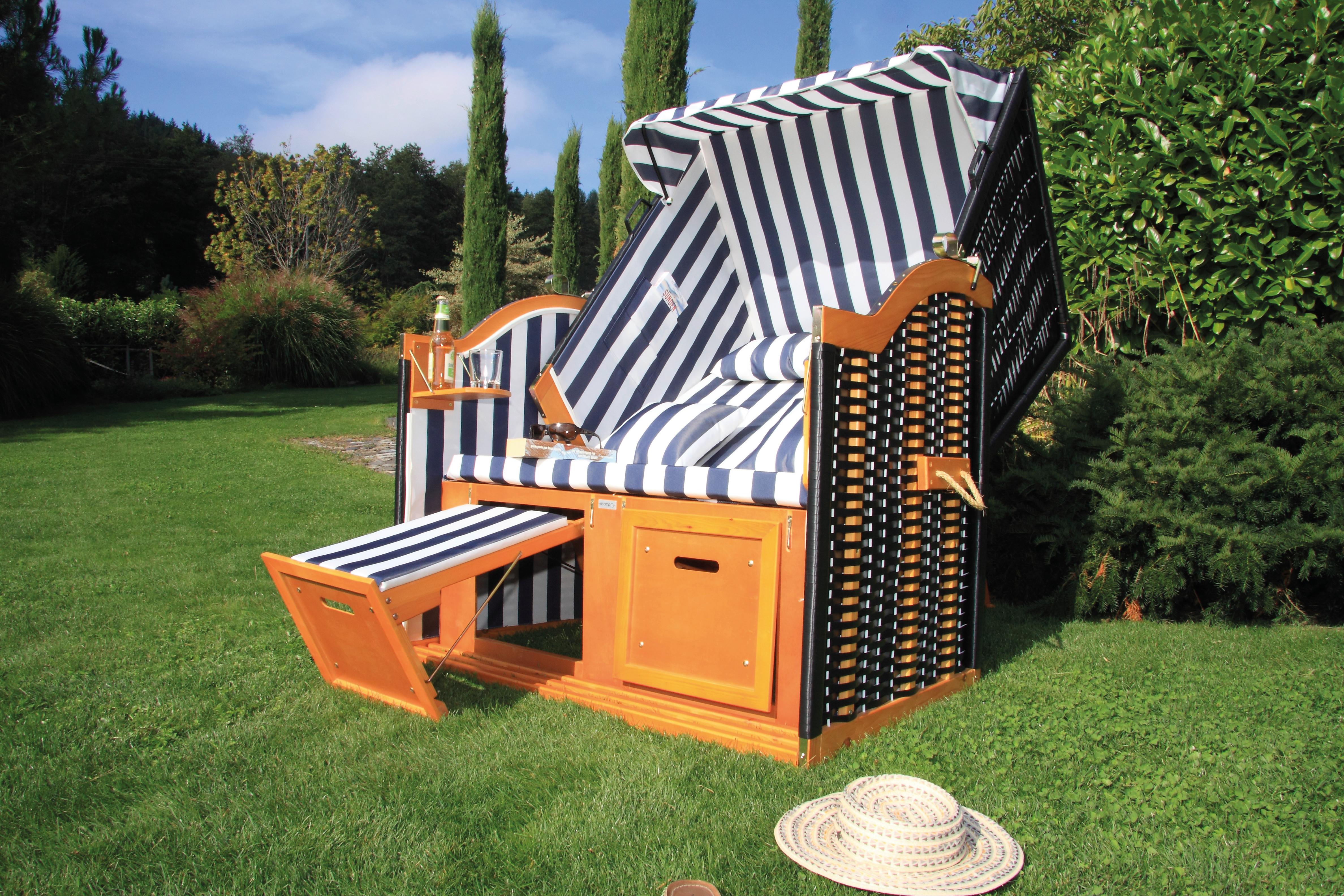 Ležalnik Za Plažo Sylt - modra/bela, Basics, tekstil/les (116/160/72cm) - Acamp