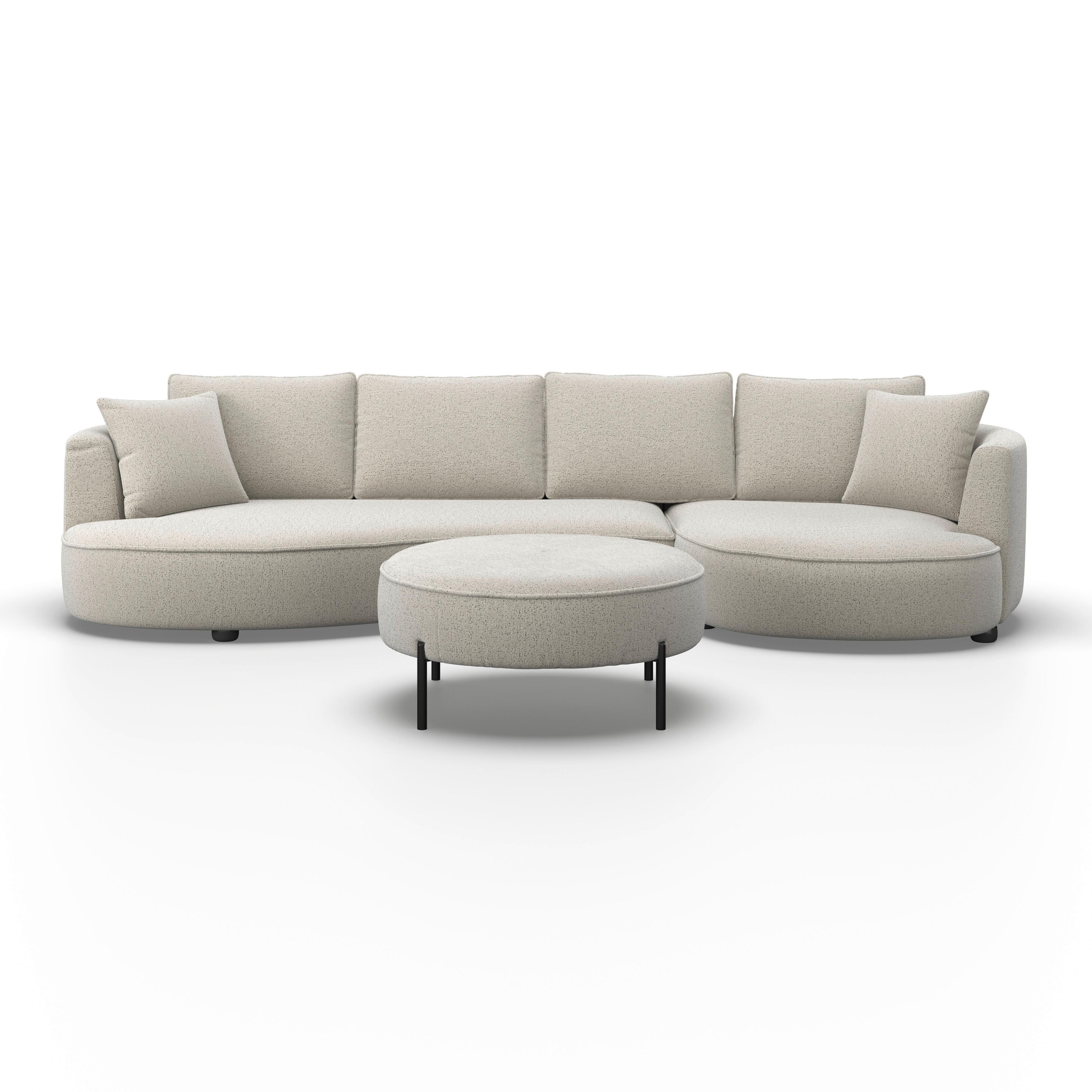 Wohnlandschaft Nilas Creme Chenille mit Hocker - Creme/Schwarz, MODERN, Holz/Textil (322/154cm) - Bessagi Home