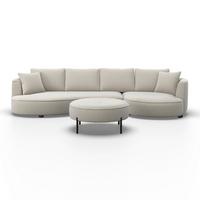 Wohnlandschaft Nilas Creme Chenille mit Hocker - Creme/Schwarz, MODERN, Holz/Textil (322/154cm) - Bessagi Home