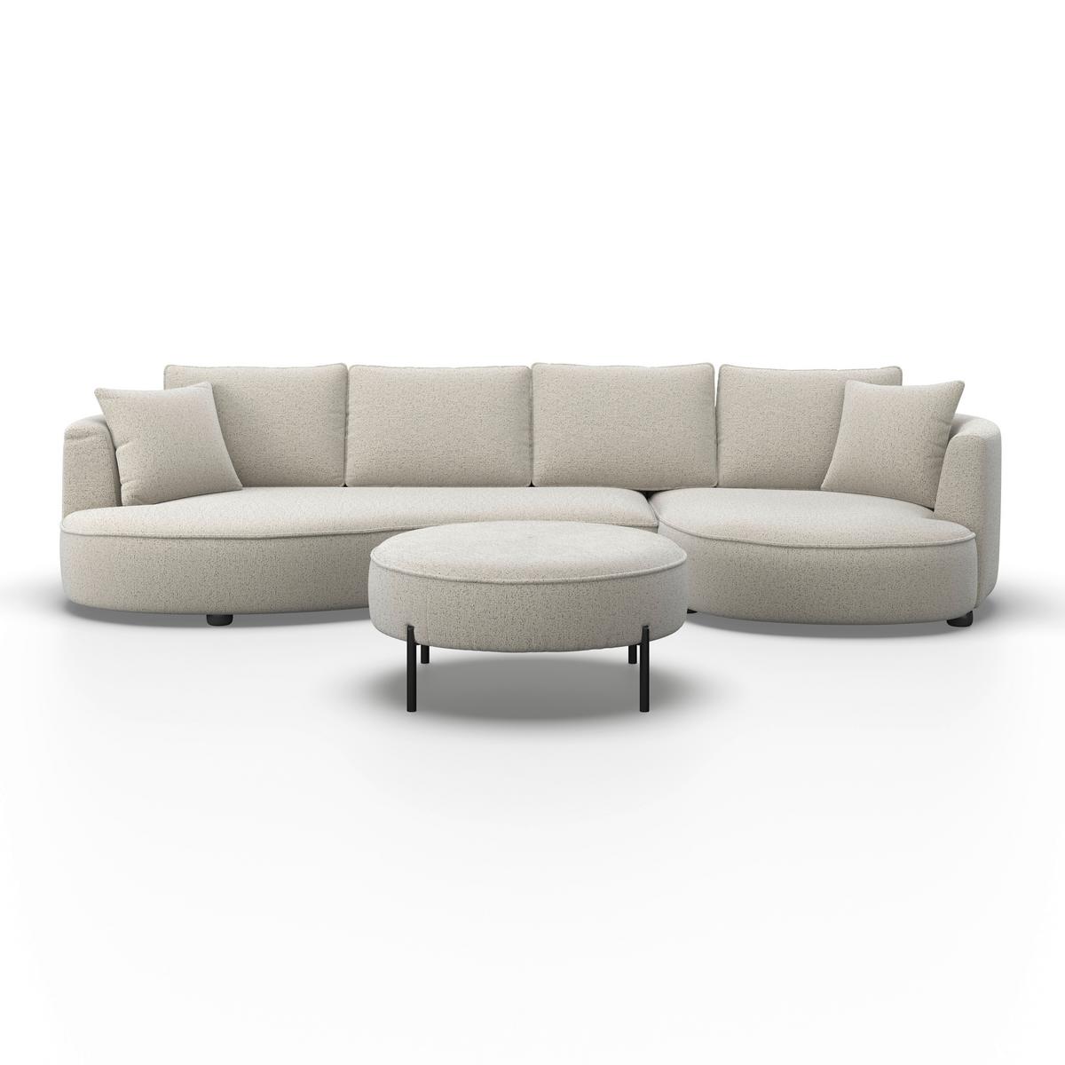 Wohnlandschaft Nilas Creme Chenille mit Hocker - Creme/Schwarz, MODERN, Holz/Textil (322/154cm) - Bessagi Home