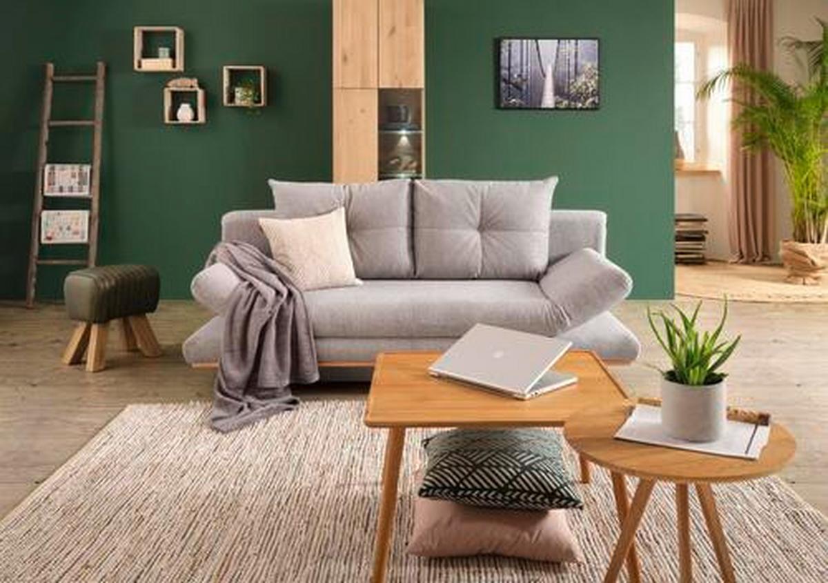 Hocker aus Leder/Mangoholz massiv - Naturfarben/Grün, Lifestyle, Leder/Holz (27/46/38cm) - Mömax