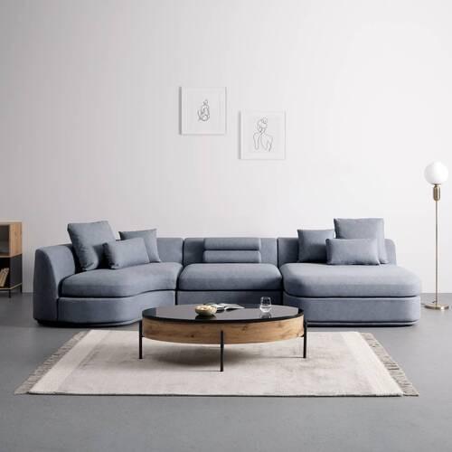 Wohnlandschaft Anna Grau Velours - Blau/Weiß, MODERN, Holz/Kunststoff (360/71/134cm) - Bessagi Home