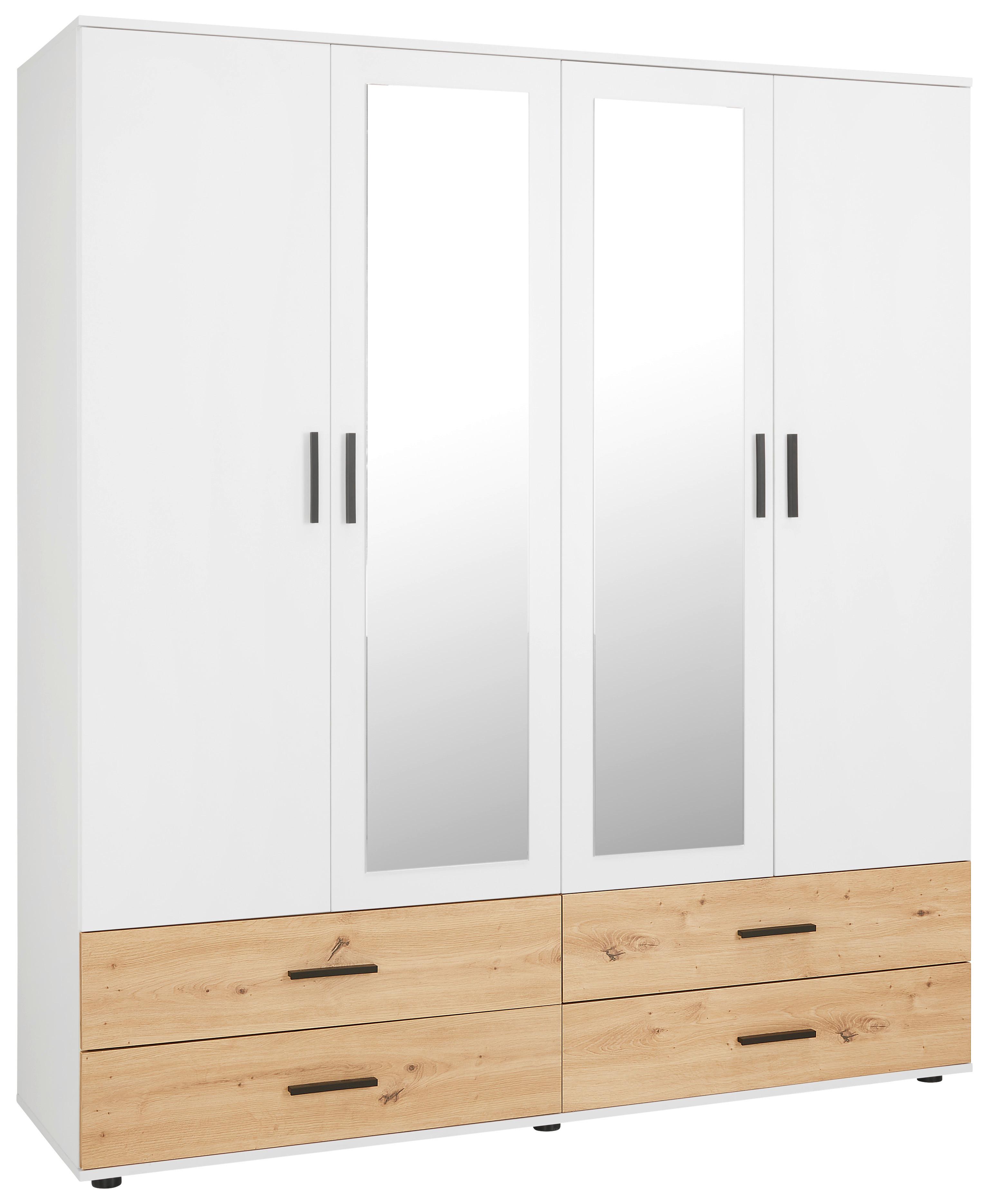 Armoire Weiss/Eichefarben - Weiss/Schwarz, Konventionell, Holzwerkstoff/Kunststoff (168/188/52cm) - Mömax