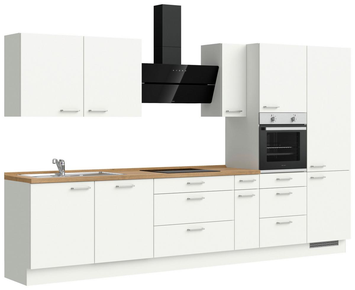 Küchenblock Touch High m. Geräten Weiß - Edelstahlfarben/Eichefarben, MODERN, Holzwerkstoff/Metall (360cm) - Nobilia