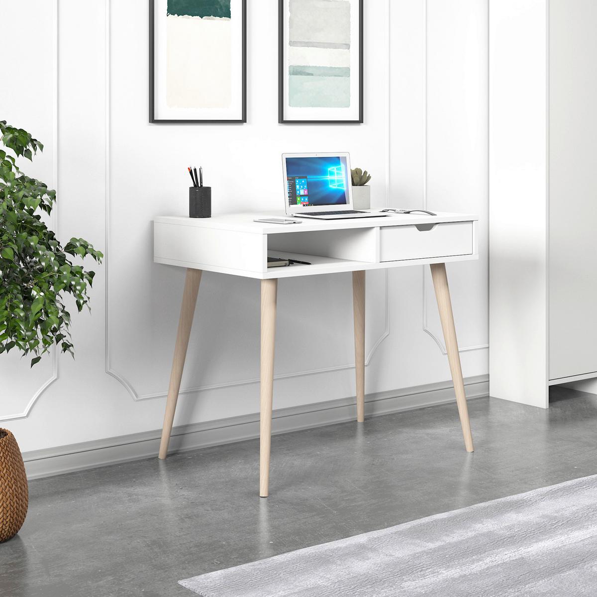 Schreibtisch Offer Weiß ca. 90x60x80cm - Eichefarben/Weiß, Design, Holzwerkstoff (90/60/80cm) - Livetastic