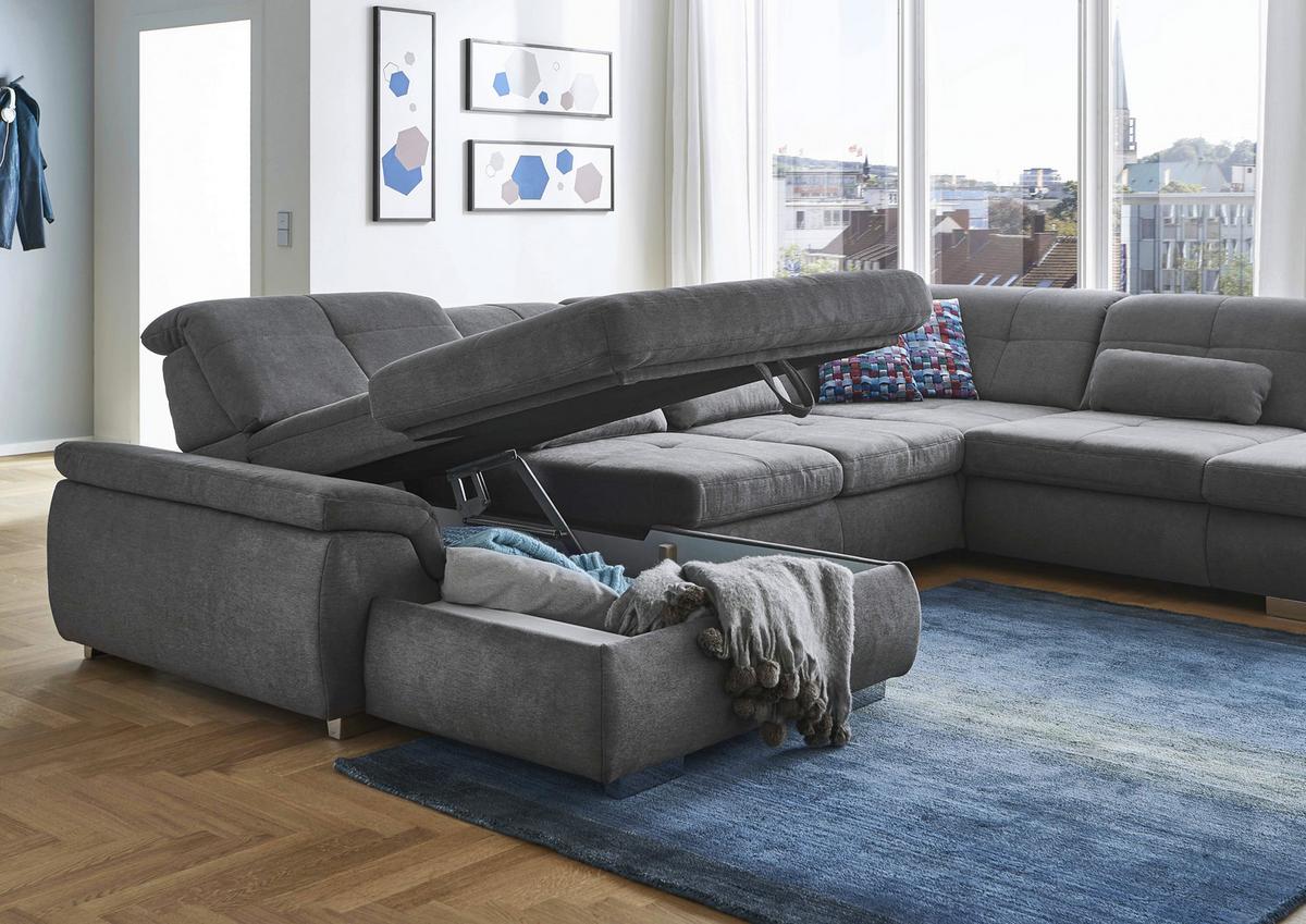 U-alakú Kanapé Paso - ezüstszínű, Konventionell, faalapú anyag/fém (374/83/260cm) - Premium Living