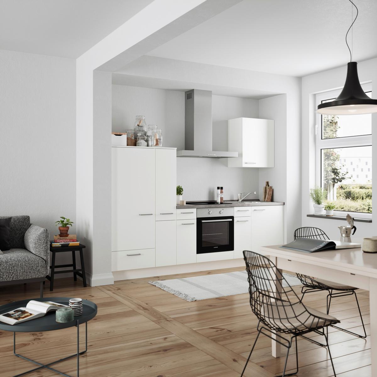 Küchenblock Touch Low m. Geräten Weiß - Schieferfarben/Edelstahlfarben, MODERN, Holzwerkstoff/Metall (270cm) - Nobilia