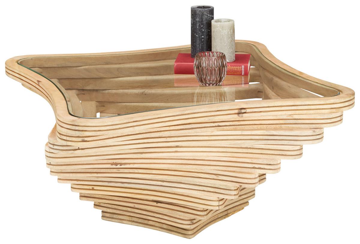 Măsuță de cafea Twister - culoare natur, Lifestyle, sticlă/lemn (83/83/42cm) - Premium Living