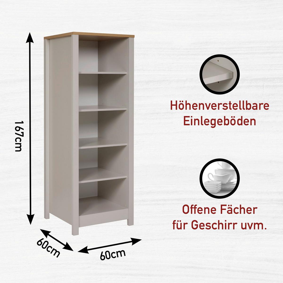 Standregal Sardegna Kaschmir/Eiche - Kaschmir/Eiche Artisan, ROMANTIK / LANDHAUS, Holzwerkstoff (60/167/60cm) - home24