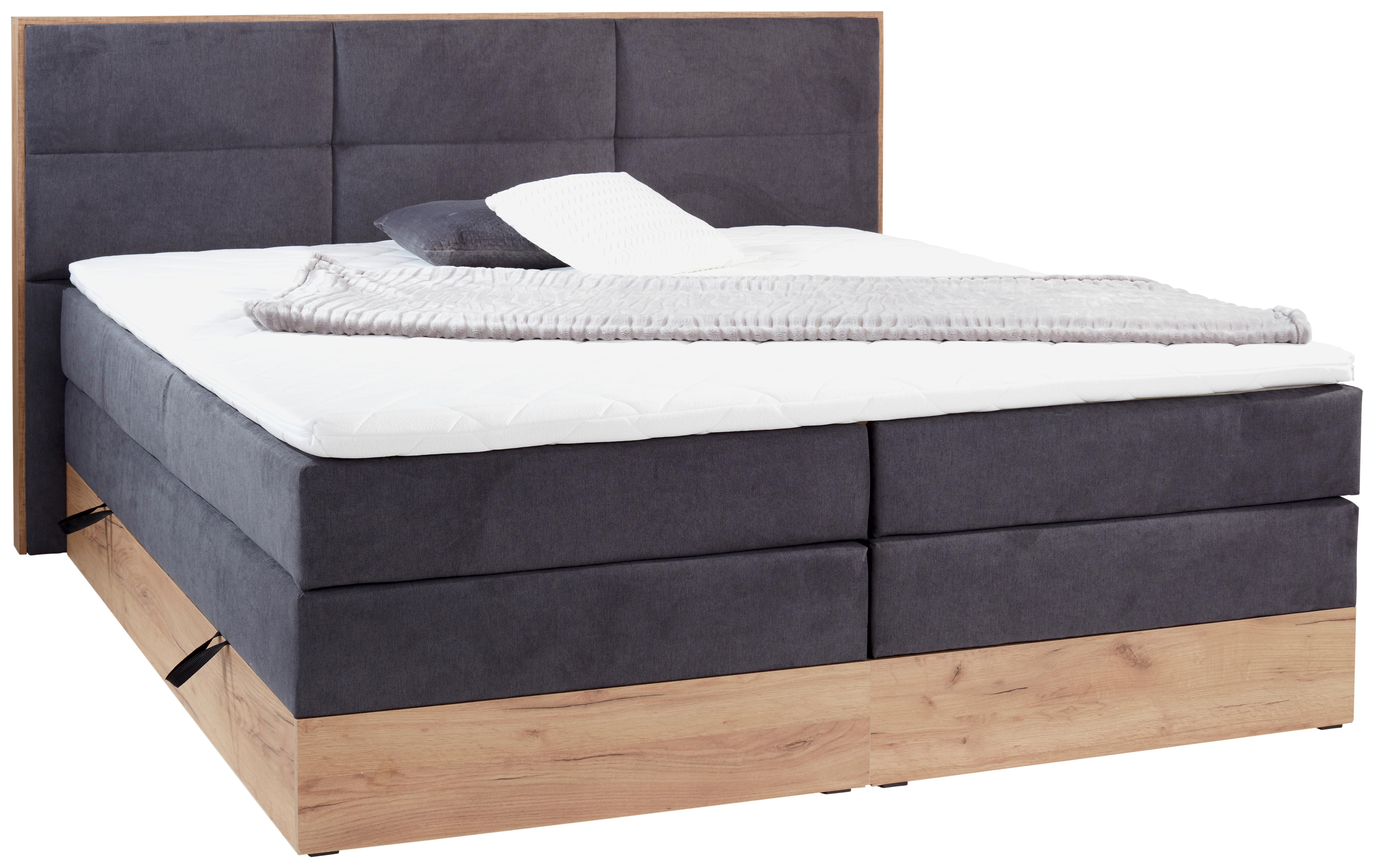 ŁÓŻKO BOXSPRING SELENA - antracytowy, Konventionell, materiał drewnopochodny/tworzywo sztuczne (160/200cm)
