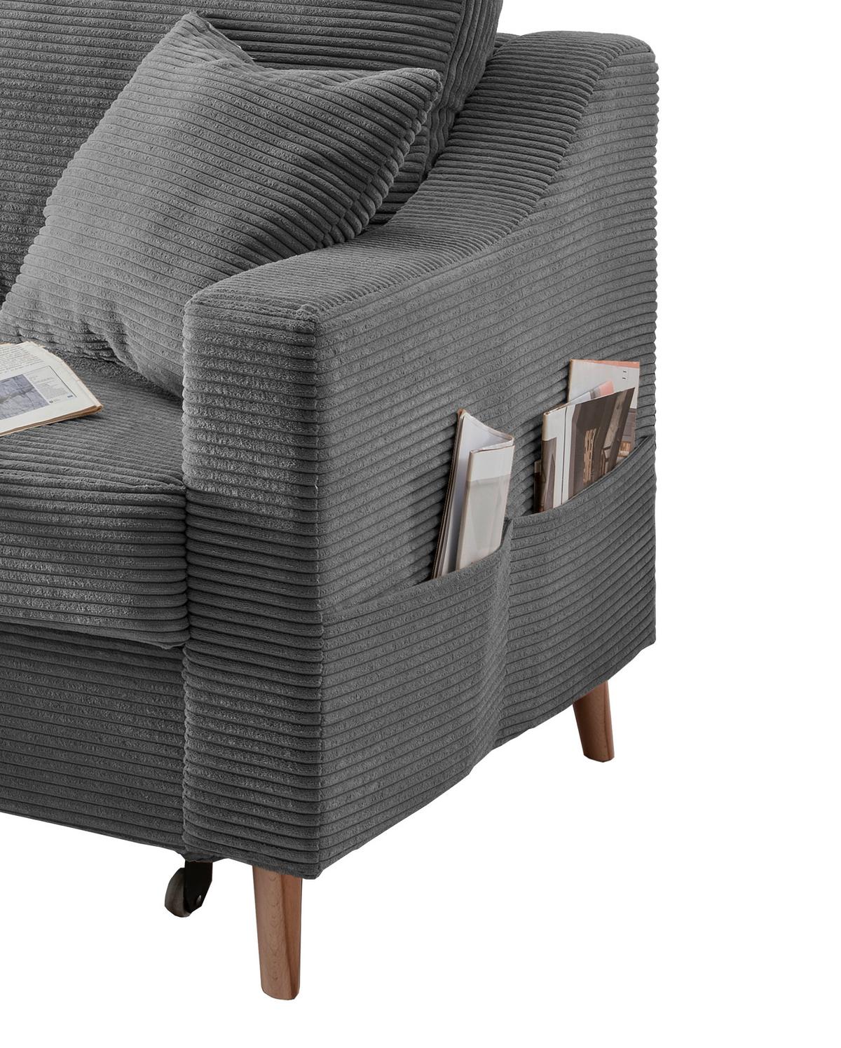 Ecksofa Valentina Grau Cord - Naturfarben/Grau, Design, Holz/Textil (150/228cm) - P & B