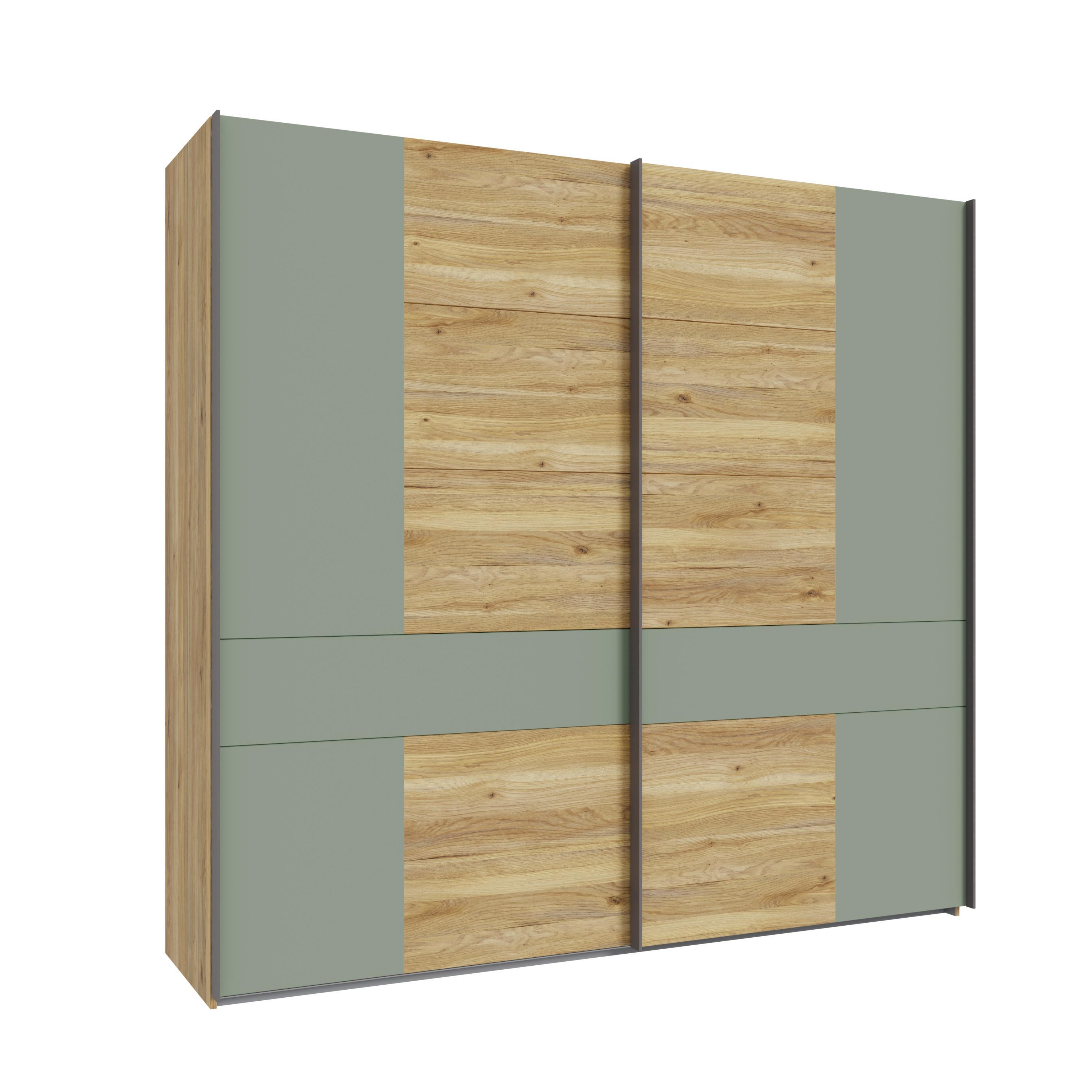 Omara Z Drsnimi Vrati Whenua, Barva Hrasta, Zelena - siva/barve hrasta, Moderno, kovina/leseni material (220/210,5/62cm) - Mömax