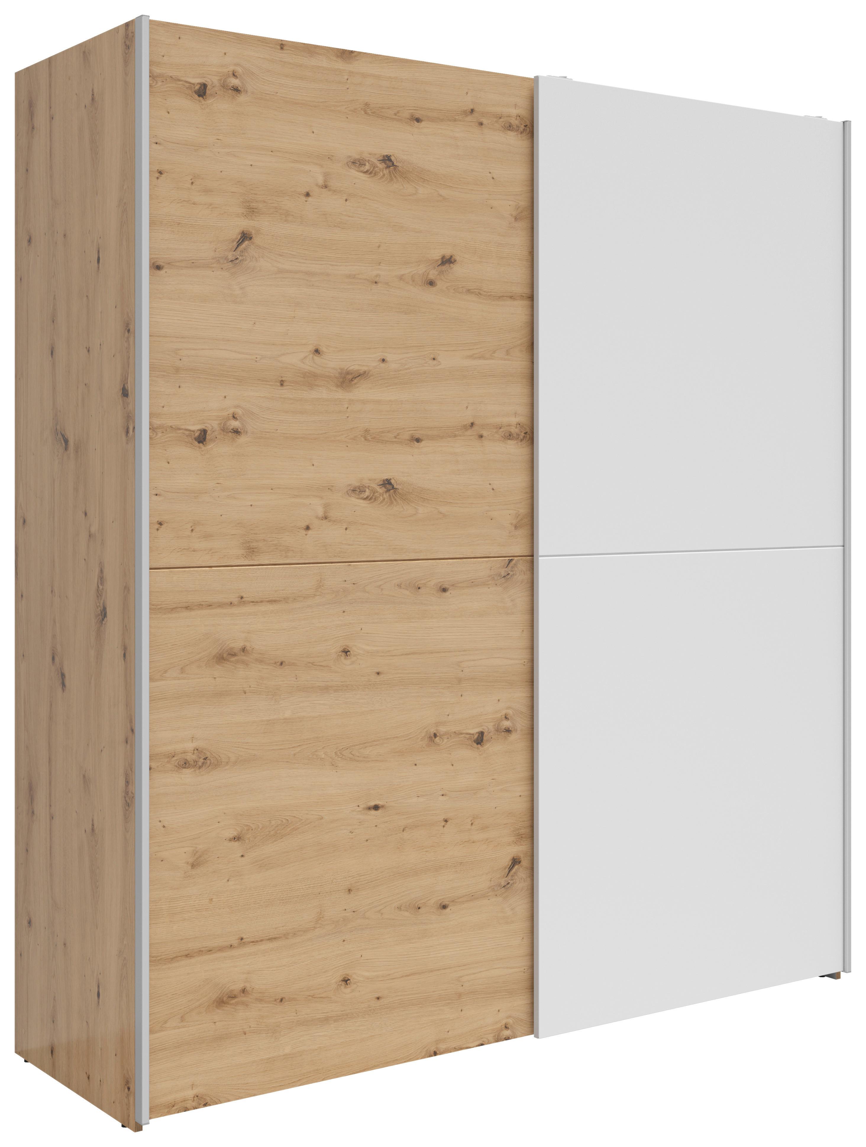SZAFA PRZESUWNA/PODWIESZ.DRZW TIME - kolor dębowy/kolor srebrny, Basics, materiał drewnopochodny/tworzywo sztuczne (170/191/59cm) - Boxxx