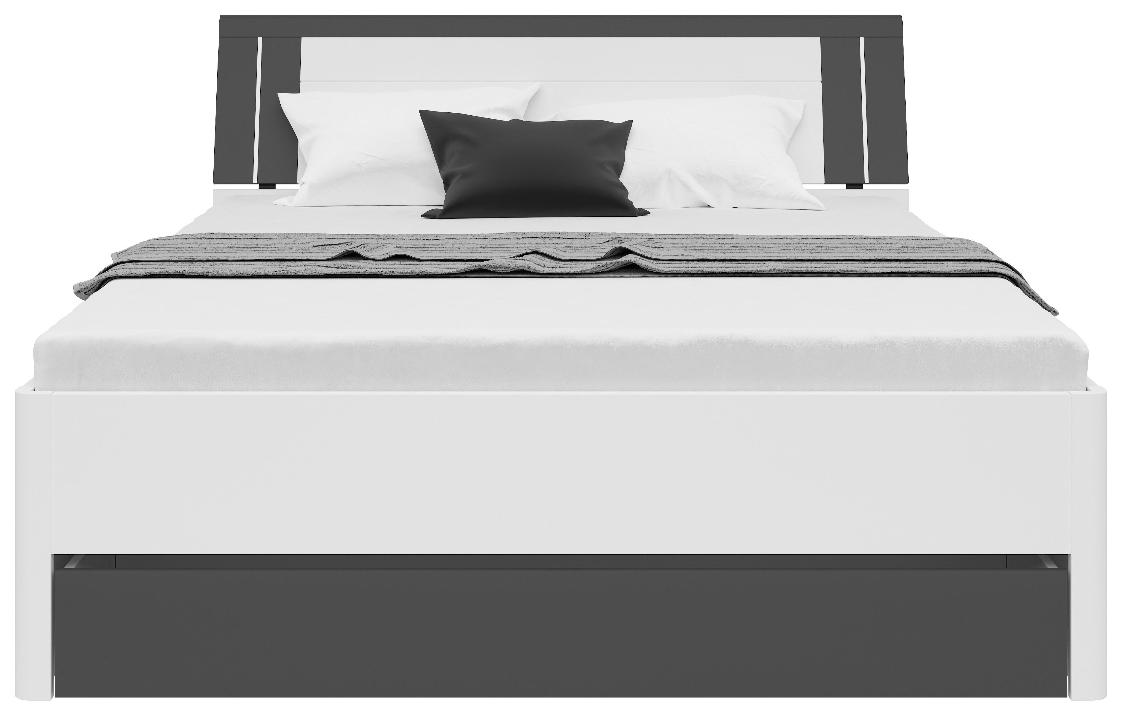 Stauraumbett in Weiss/Graphitfarben - Weiss/Graphitfarben, Konventionell, Holzwerkstoff (160/200cm) - Mömax
