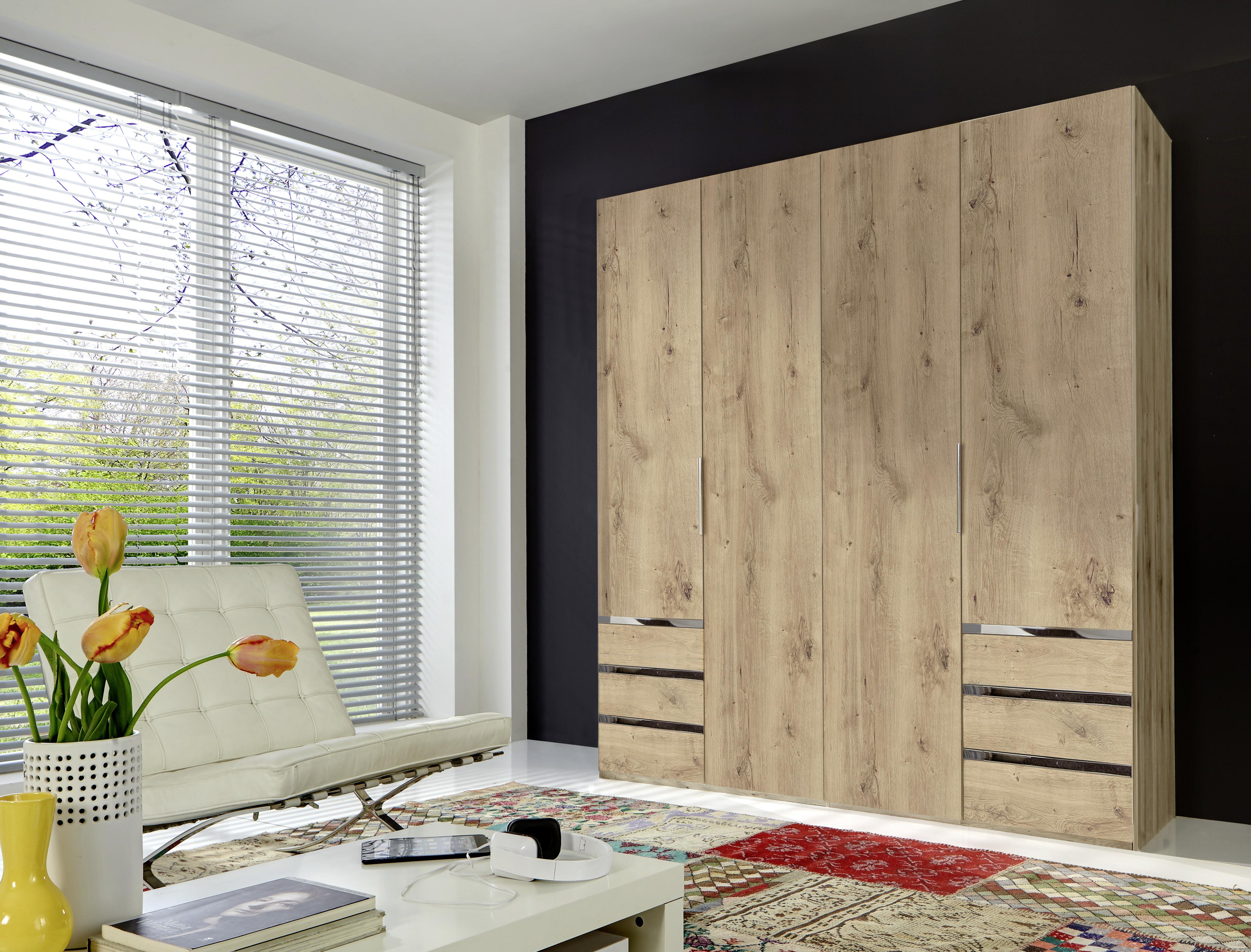 Drehtürenschrank Level 36A ca. 200x216x58cm Eiche Dekor - Chromfarben/Eichefarben, MODERN, Holzwerkstoff/Kunststoff (200/216/58cm) - MID.YOU