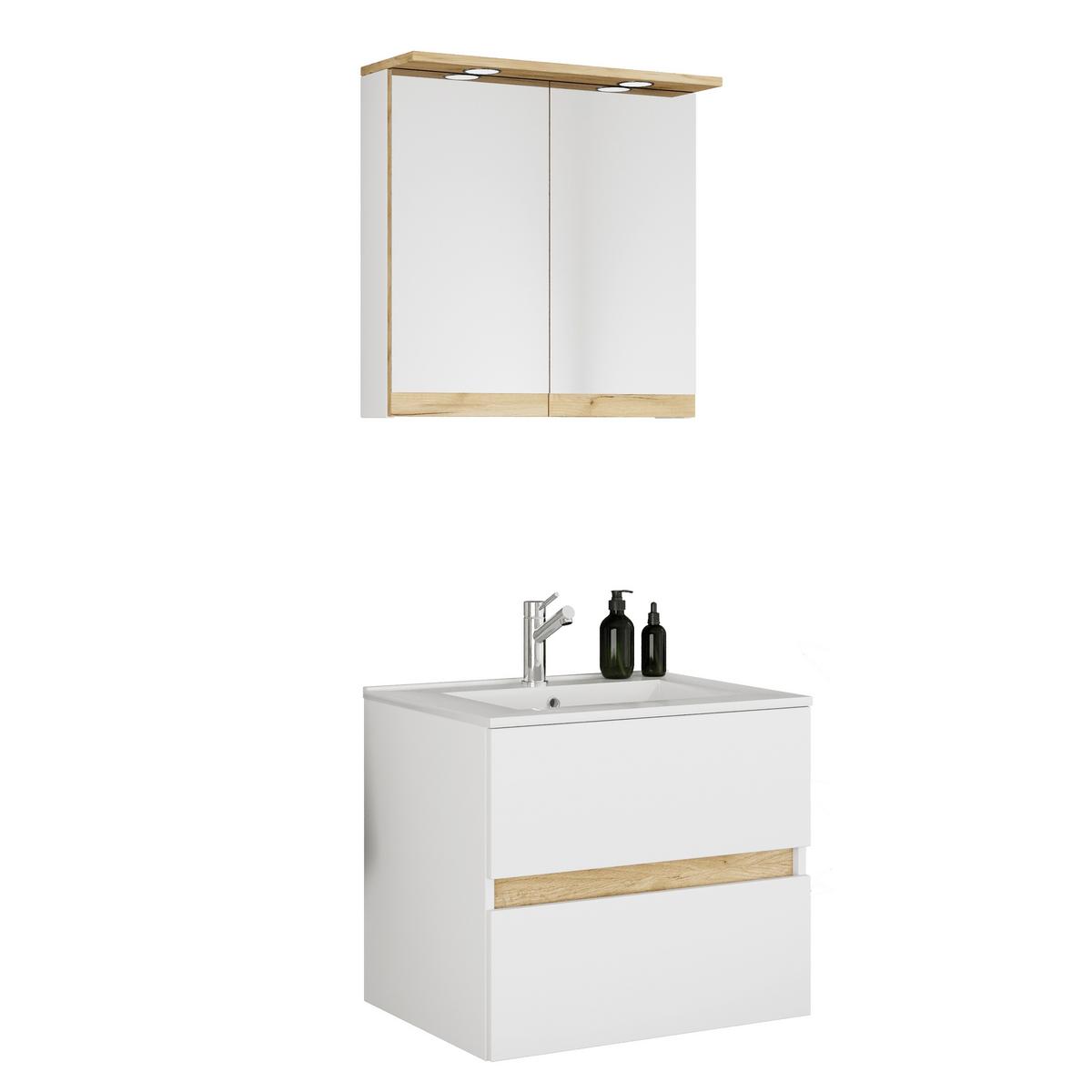 Badezimmer Cosila - Honigeiche/Weiss, Trend, Keramik/Holzwerkstoff (61cm) - MID.YOU