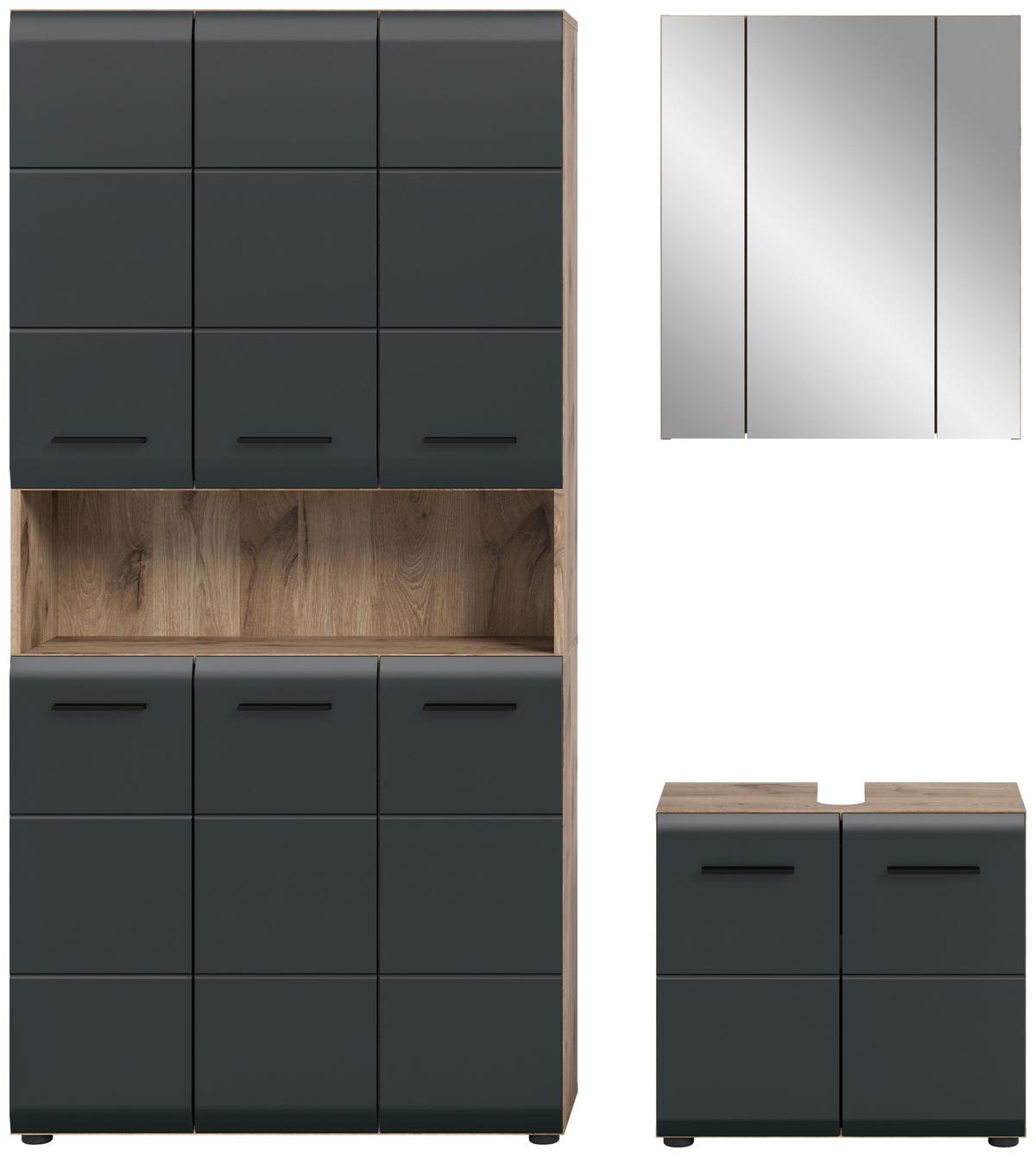 Kopalnica Ice, Črna, Barva Hrasta, 3-Delna - črna/temni hrast, Basics, umetna masa/leseni material (150cm) - MID.YOU