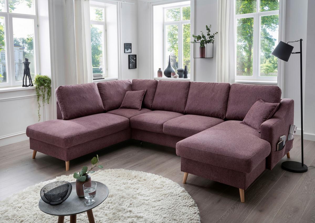 Wohnlandschaft Valentina Bordeaux Struktur - Bordeaux/Naturfarben, KONVENTIONELL, Holz/Textil (200/301/150cm) - P & B