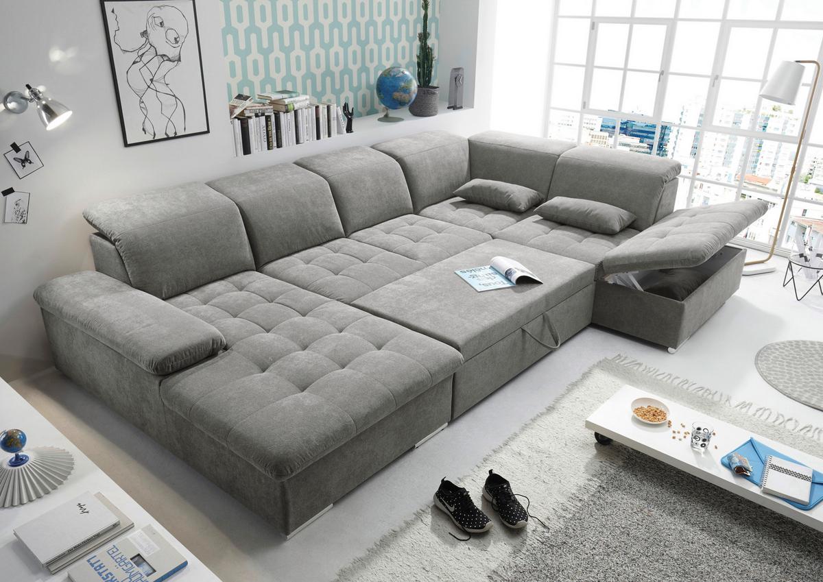 Wohnlandschaft Wayne U inkl. Kissen Schlammfarben - Schlammfarben/Silberfarben, KONVENTIONELL, Kunststoff/Textil (188/340/240cm) - MID.YOU