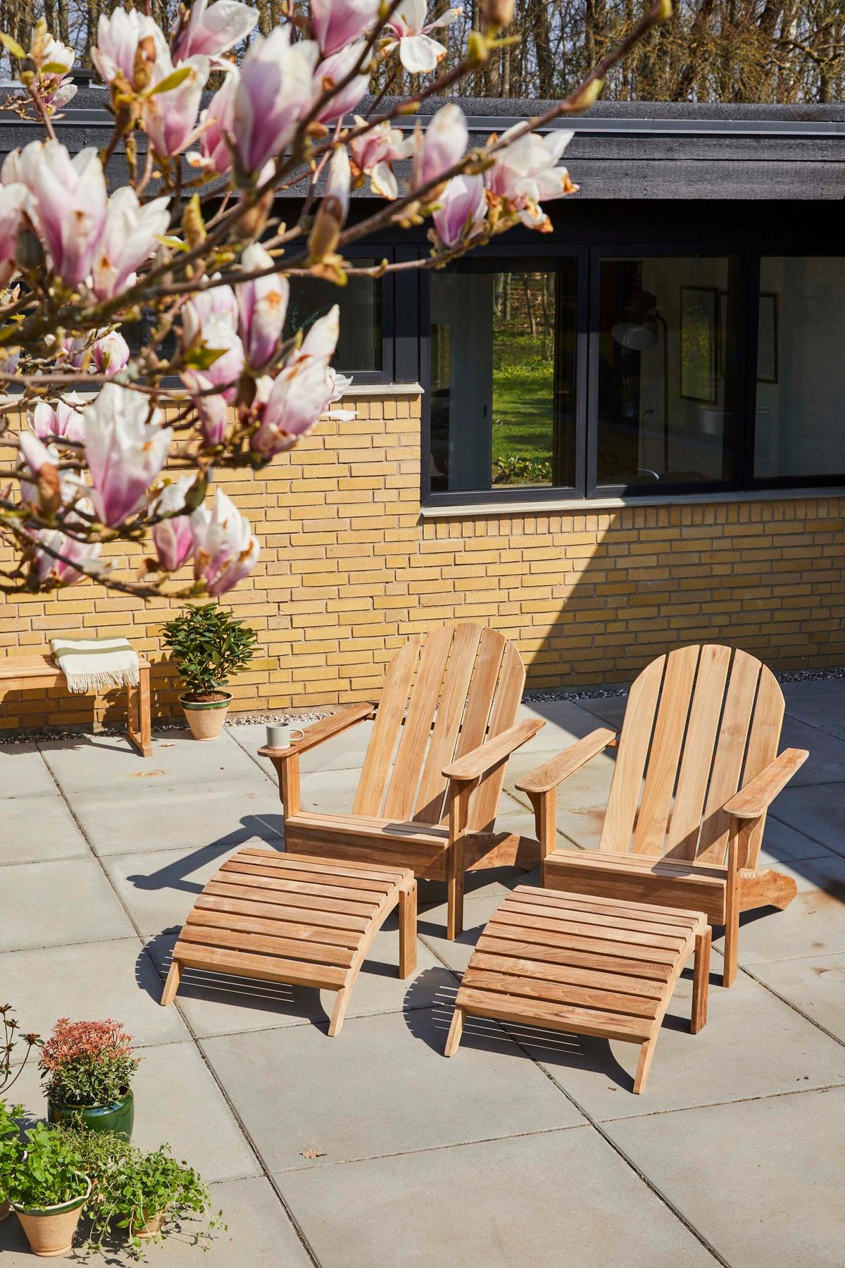 Gartenliege Adirondack Teak mit Hocker - Teakfarben, Natur, Holz (105cm) - Gardenson